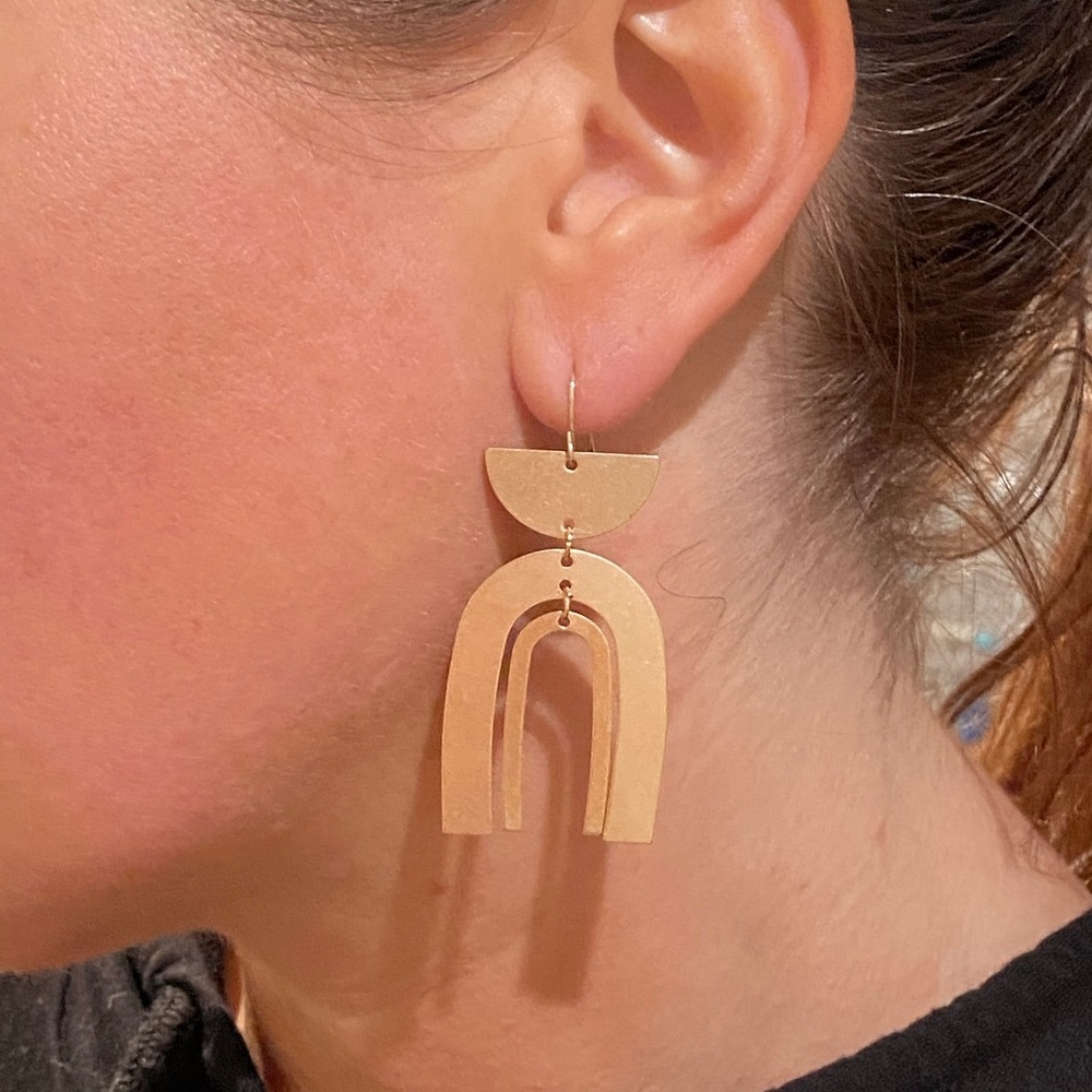 Half moon double rainbow brass earrings